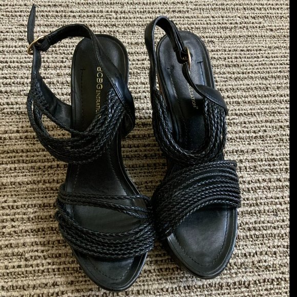 BCBGeneration Platform Leopard Print Wedge Sandals - Picture 2 of 4